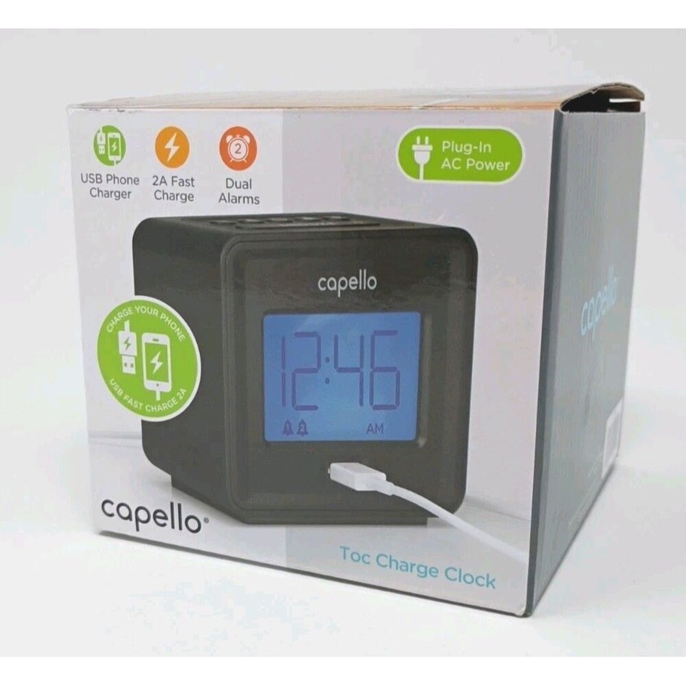 Alarm Clock Capello CA-10 Toc Charge Digital Alarm Clock with USB Port-Works